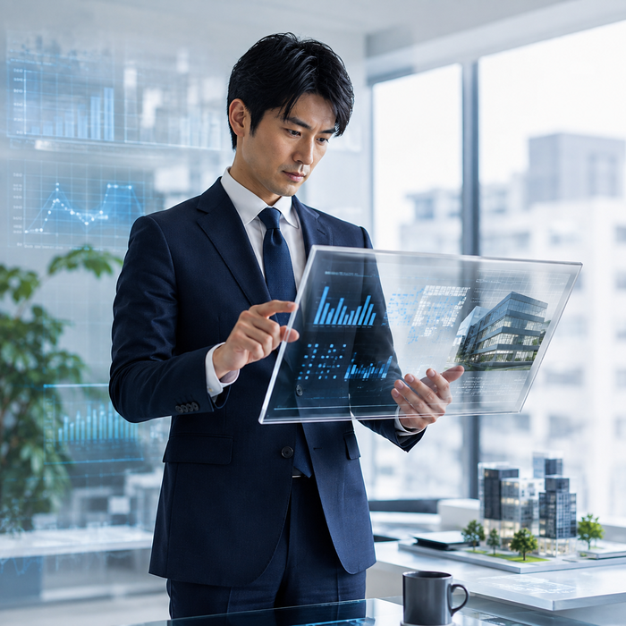 データを分析して投資判断を行う社員