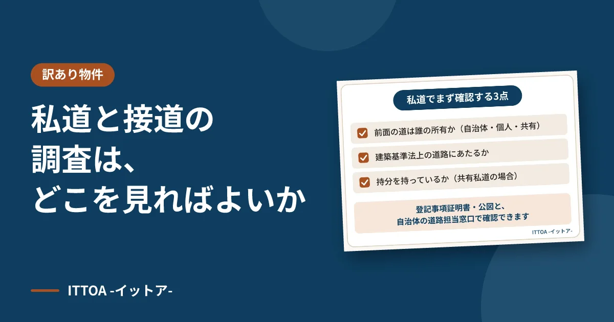 私道と接道の調査はどこを見ればよいかのイメージ
